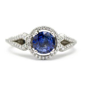 Platinum Sapphire & Diamond Halo Ring